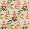 Green Red Stain Resistant Performance Global Toile Novelty Print Upholstery Fabric by The Yard - SKU: Linford Garden